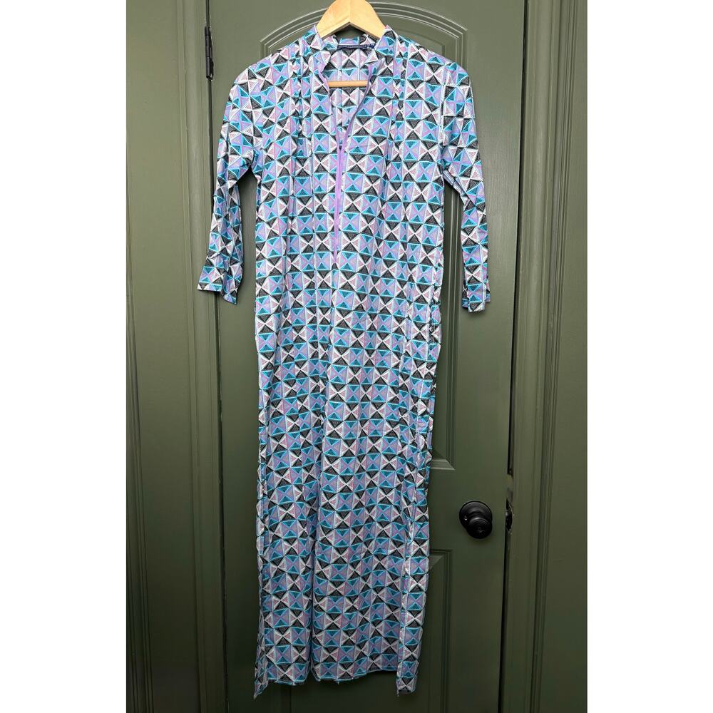 NWT Ro's Garden Asha Long Maxi Kurta Kaftan Dress Sikkim Lilac Blue Purple XS